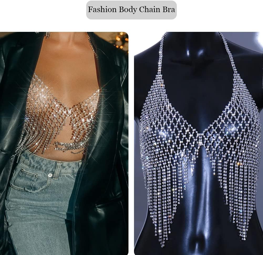 Chest Chain Bra Body Jewelry for Women Silver Bikini Bra Body Chains Underwear Party - QIAO CrystalQIAO CrystalQIAO Crystal