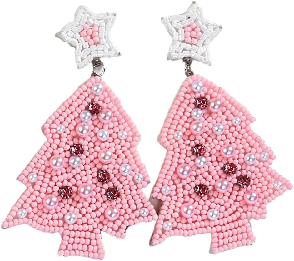 Christmas Beaded Drop Earrings for Women,Cute Handmade Bohemian Snowflake Santa Tree Stocking Gifts Small Beads Earrings Fashion Festival Holiday Accessories Jewelry Gift for Her - QIAO Crystal我的商店QIAO Crystal