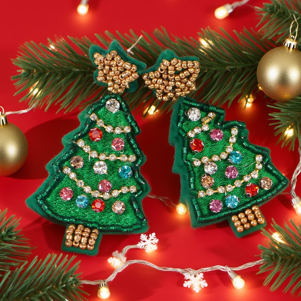 Christmas Beaded Drop Earrings for Women,Cute Handmade House Candy Cane Tree Gifts Small Beads Earrings Fashion Festival Holiday Accessories Jewelry Gift for Her - 我的商店我的商店我的商店