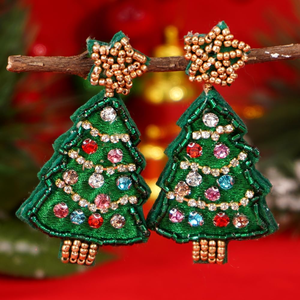 Christmas Beaded Drop Earrings for Women,Cute Handmade House Candy Cane Tree Gifts Small Beads Earrings Fashion Festival Holiday Accessories Jewelry Gift for Her - 我的商店我的商店我的商店