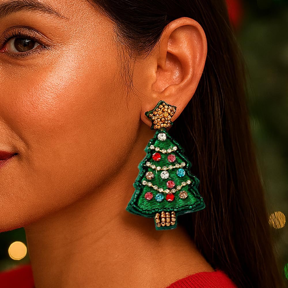 Christmas Beaded Drop Earrings for Women,Cute Handmade House Candy Cane Tree Gifts Small Beads Earrings Fashion Festival Holiday Accessories Jewelry Gift for Her - 我的商店我的商店我的商店