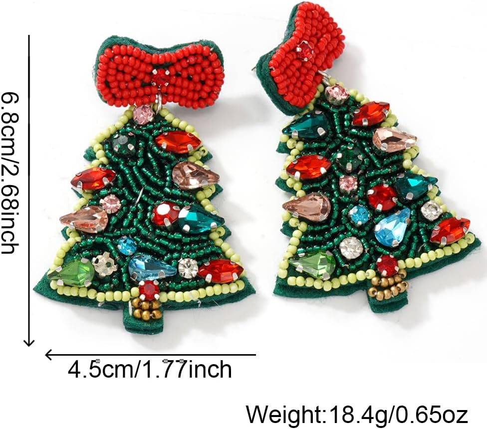 Christmas Beaded Statement Dangle Earrings for Women - Handmade Tree Drop Dangling Jewelry, Cute Xmas Santa Snowflake Stocking Holiday Jewelry Gifts - QIAO Crystal我的商店QIAO Crystal