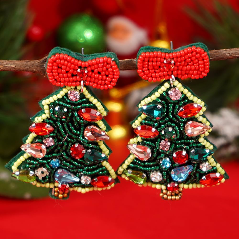 Christmas Beaded Statement Dangle Earrings for Women - Handmade Tree Drop Dangling Jewelry, Cute Xmas Santa Snowflake Stocking Holiday Jewelry Gifts - QIAO Crystal我的商店QIAO Crystal