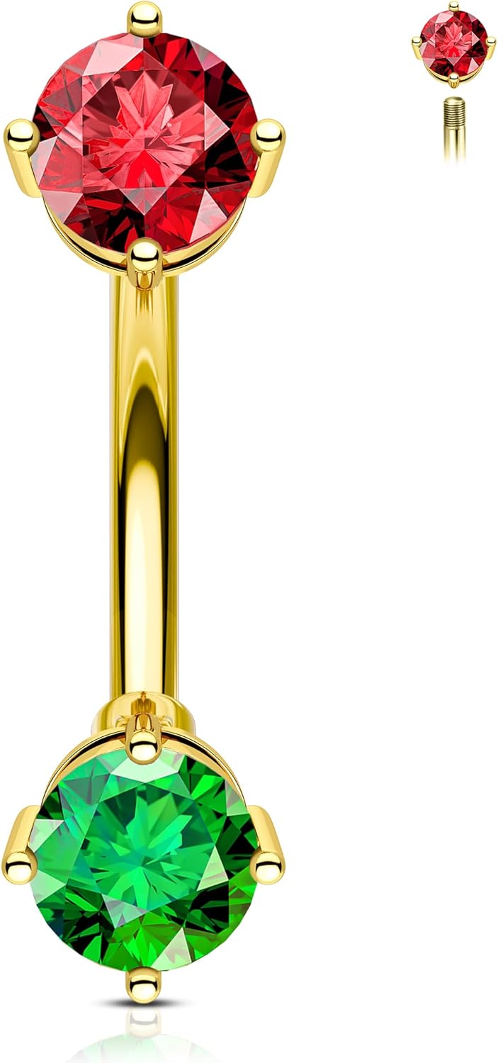 Christmas Belly Button Rings 14G Red and Green CZ Belly Navel Rings for Women Surgical Steel Belly Button Piercing 8/10MM - 我的商店我的商店我的商店