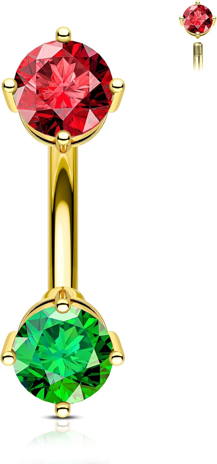 Christmas Belly Button Rings 14G Red and Green CZ Belly Navel Rings for Women Surgical Steel Belly Button Piercing 8/10MM - 我的商店我的商店我的商店