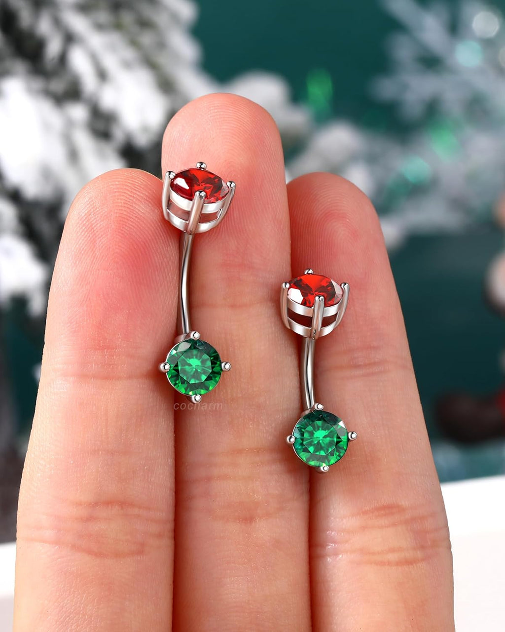 Christmas Belly Button Rings 14G Red and Green CZ Belly Navel Rings for Women Surgical Steel Belly Button Piercing 8/10MM - 我的商店我的商店我的商店