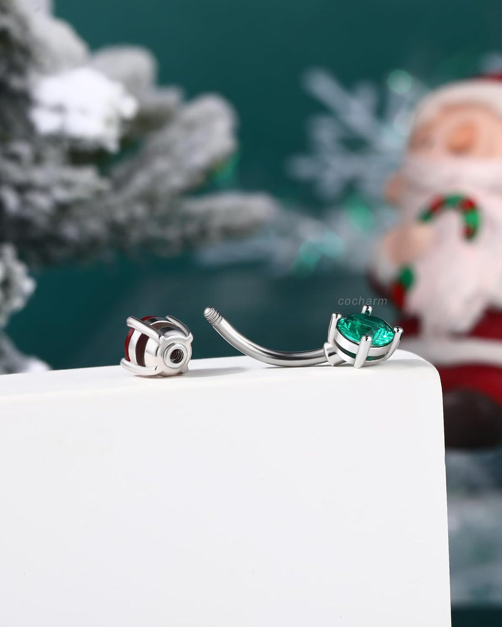 Christmas Belly Button Rings 14G Red and Green CZ Belly Navel Rings for Women Surgical Steel Belly Button Piercing 8/10MM - 我的商店我的商店我的商店
