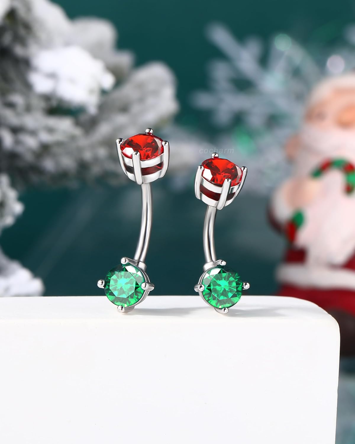 Christmas Belly Button Rings 14G Red and Green CZ Belly Navel Rings for Women Surgical Steel Belly Button Piercing 8/10MM - 我的商店我的商店我的商店