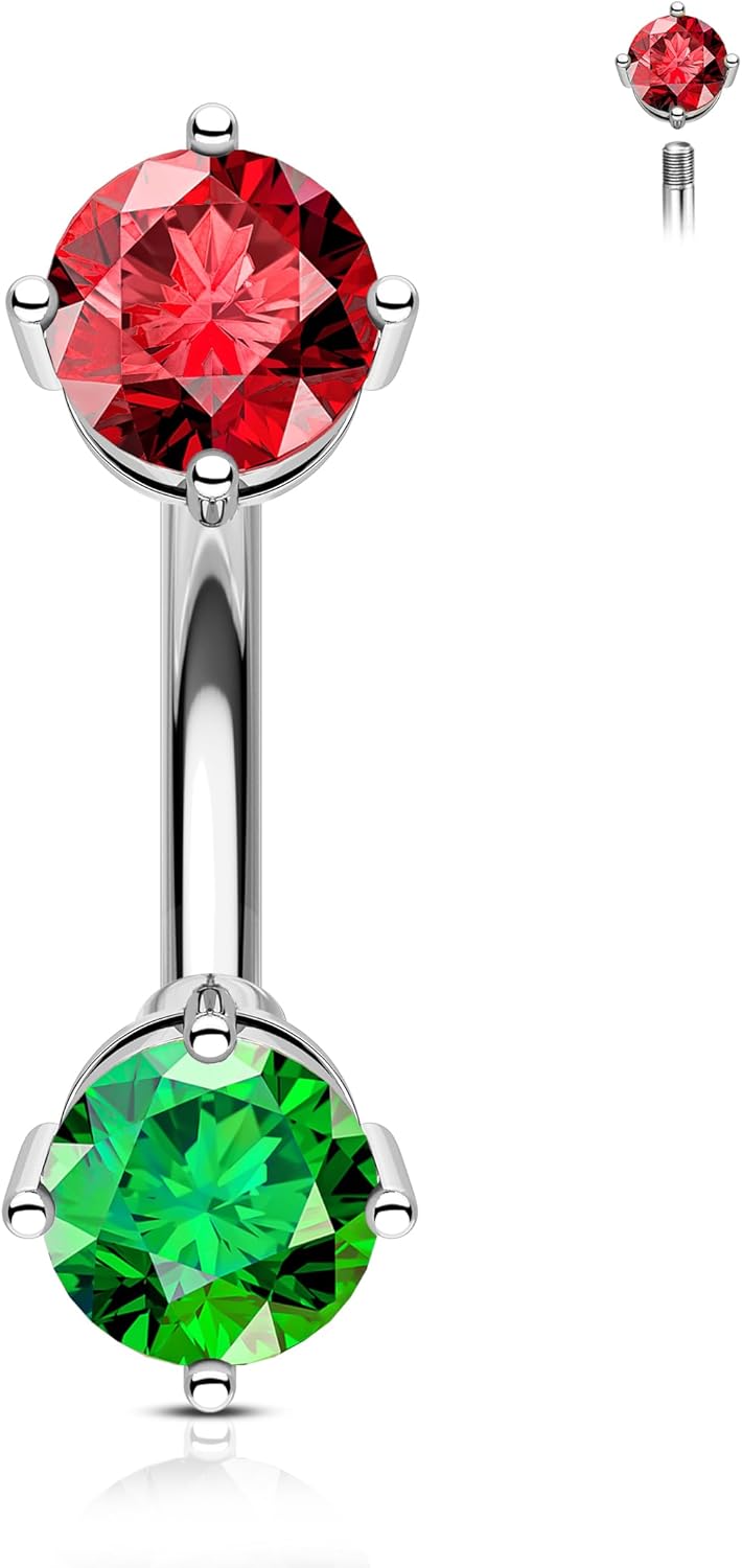 Christmas Belly Button Rings 14G Red and Green CZ Belly Navel Rings for Women Surgical Steel Belly Button Piercing 8/10MM - 我的商店我的商店我的商店