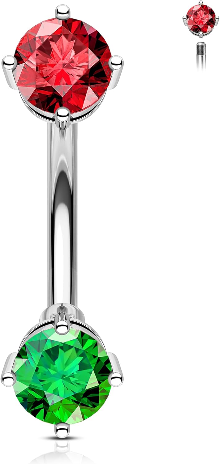 Christmas Belly Button Rings 14G Red and Green CZ Belly Navel Rings for Women Surgical Steel Belly Button Piercing 8/10MM - 我的商店我的商店我的商店
