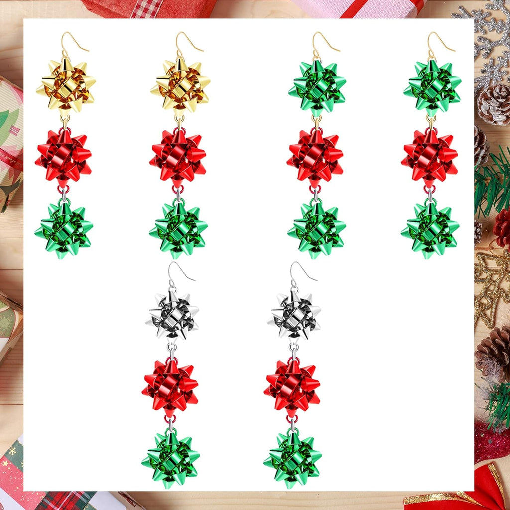 Christmas Bow Earrings Holiday Xmas Bow Earrings for Women Red Green White Bow Drop Dangle Earrings Triple Bow Earring Jewelry - 我的商店我的商店我的商店