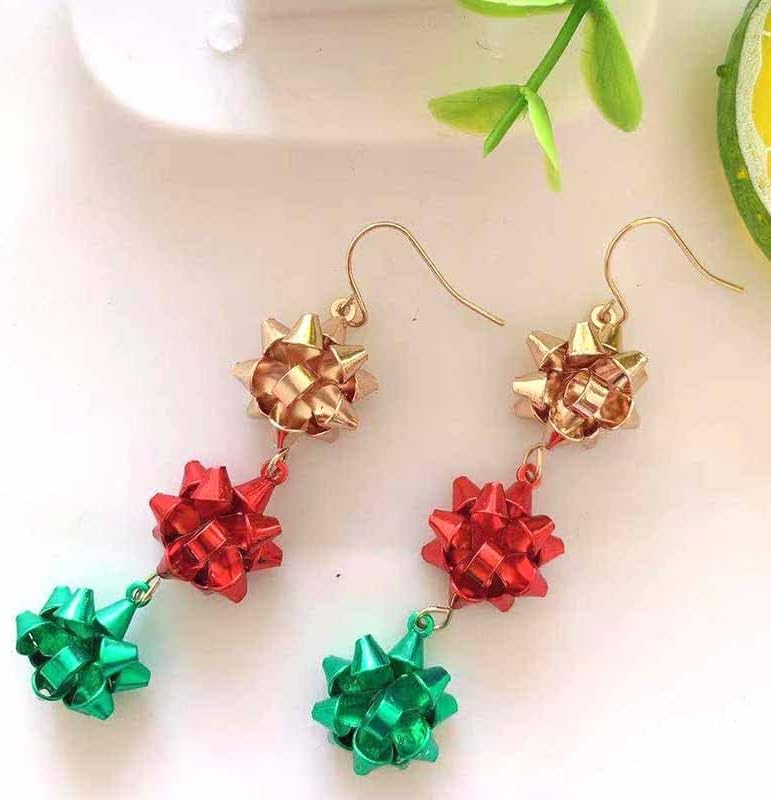 Christmas Bow Earrings Holiday Xmas Bow Earrings for Women Red Green White Bow Drop Dangle Earrings Triple Bow Earring Jewelry - 我的商店我的商店我的商店