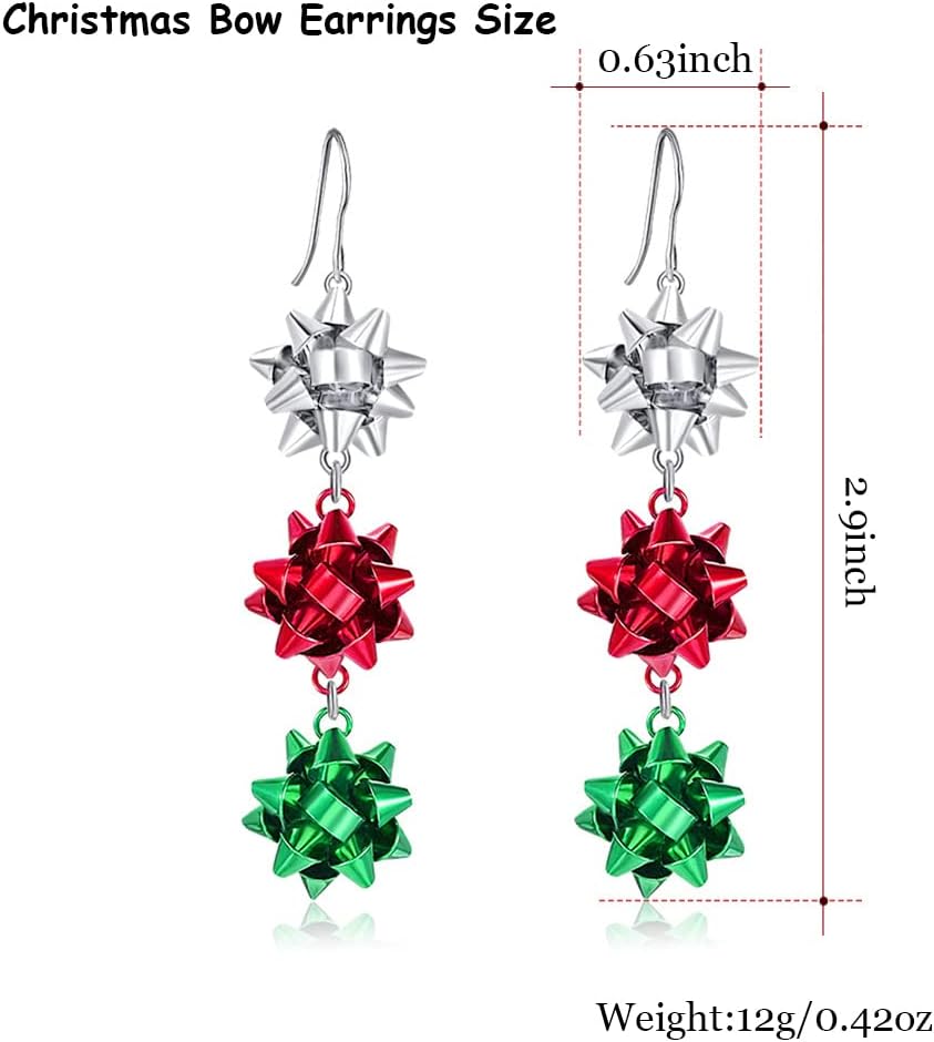 Christmas Bow Earrings Holiday Xmas Bow Earrings for Women Red Green White Bow Drop Dangle Earrings Triple Bow Earring Jewelry - 我的商店我的商店我的商店
