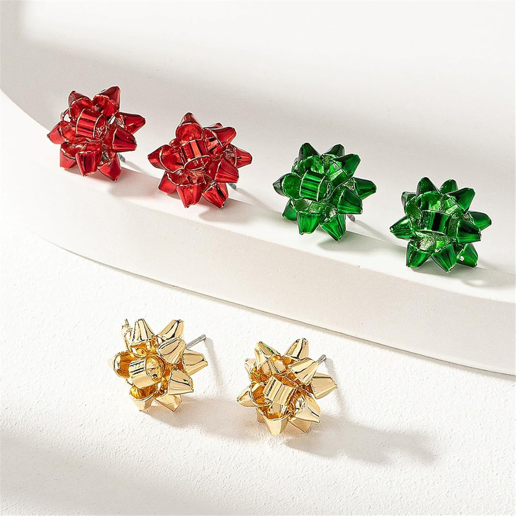 Christmas Bow Stud Earrings for Women Red Green Xmas Bow Festive Holiday Earring Set Christmas JewelryNew Year Jewelry Gifts - QIAO Crystal我的商店QIAO Crystal