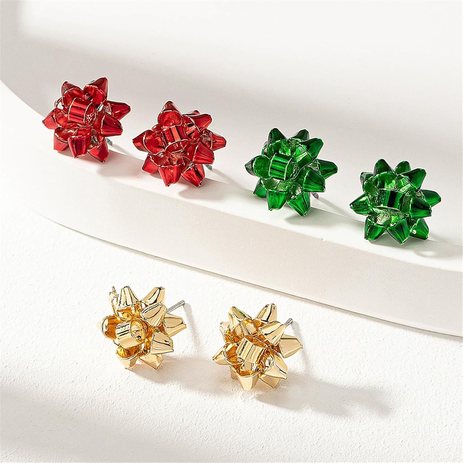 Christmas Bow Stud Earrings for Women Red Green Xmas Bow Festive Holiday Earring Set Christmas JewelryNew Year Jewelry Gifts - QIAO Crystal我的商店QIAO Crystal