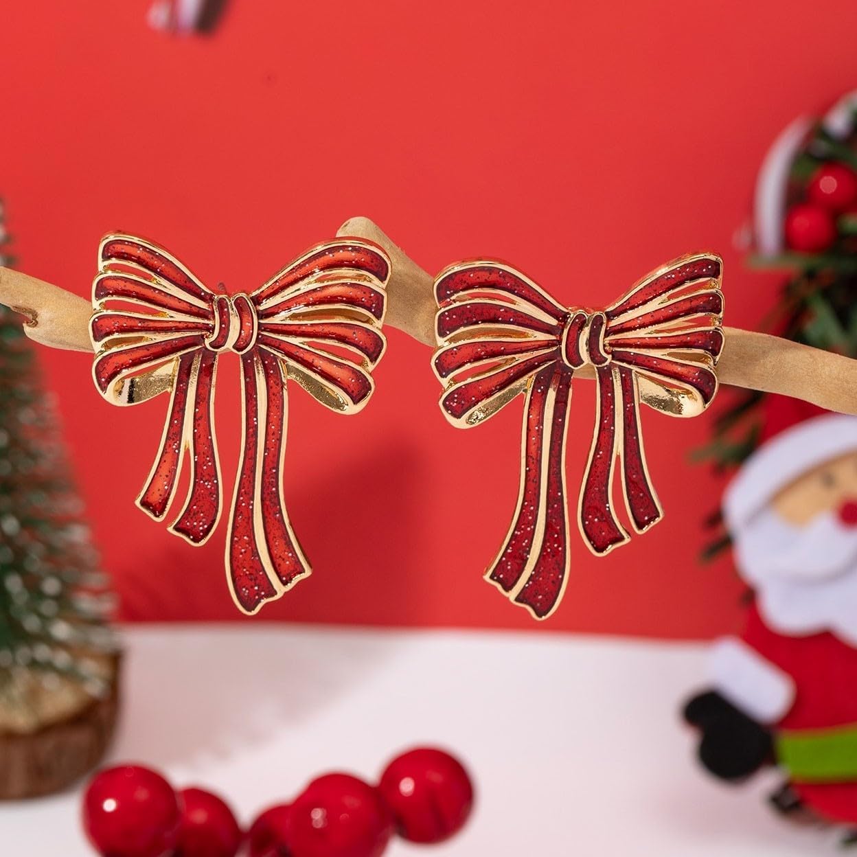 Christmas Bowknot Earrings for Women Glitter Holiday Bow Dangle Earrings Cute Xmas Party Jewelry Accessories - QIAO Crystal我的商店QIAO Crystal