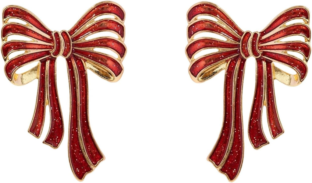 Christmas Bowknot Earrings for Women Glitter Holiday Bow Dangle Earrings Cute Xmas Party Jewelry Accessories - QIAO Crystal我的商店QIAO Crystal