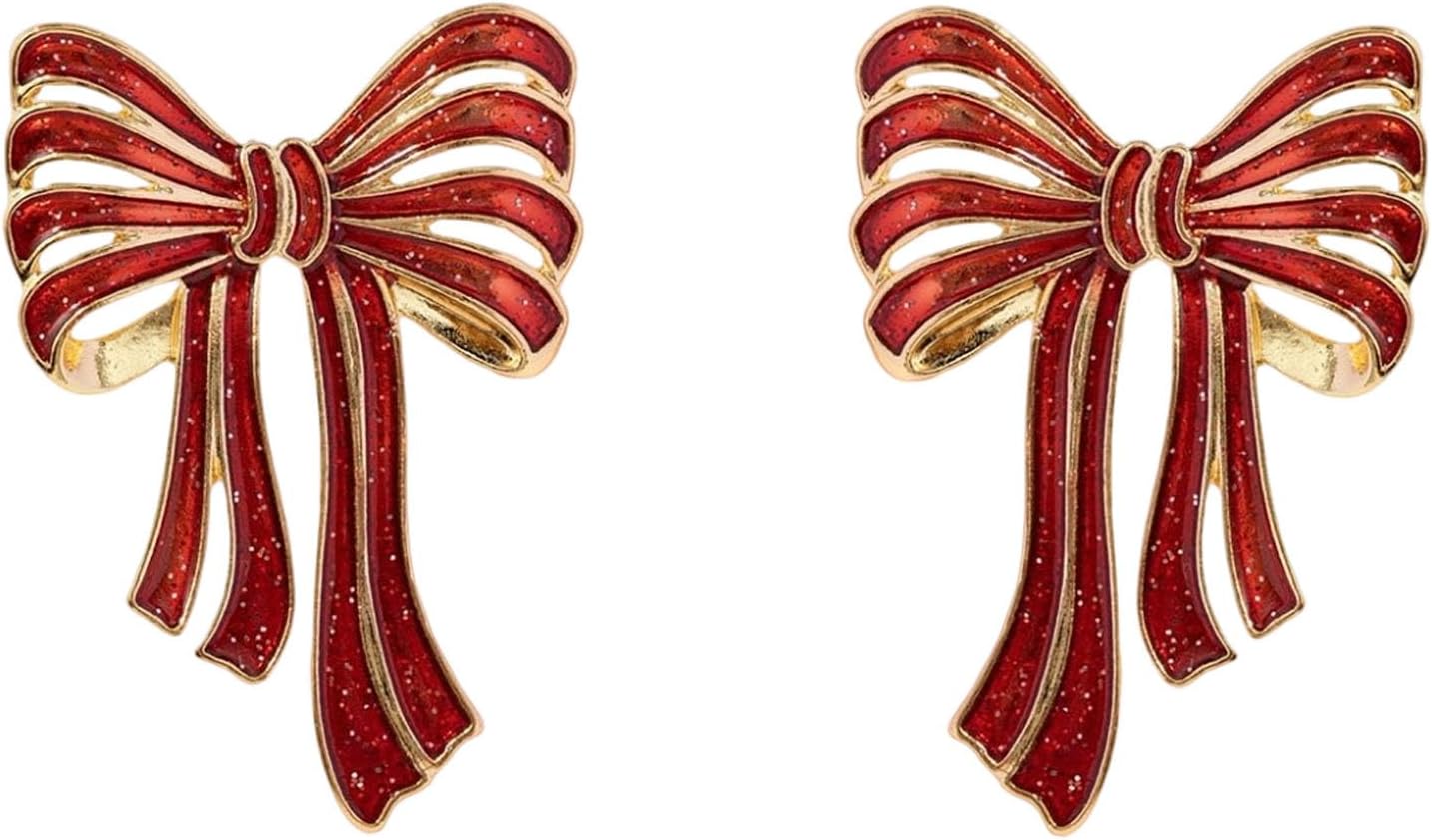 Christmas Bowknot Earrings for Women Glitter Holiday Bow Dangle Earrings Cute Xmas Party Jewelry Accessories - QIAO Crystal我的商店QIAO Crystal