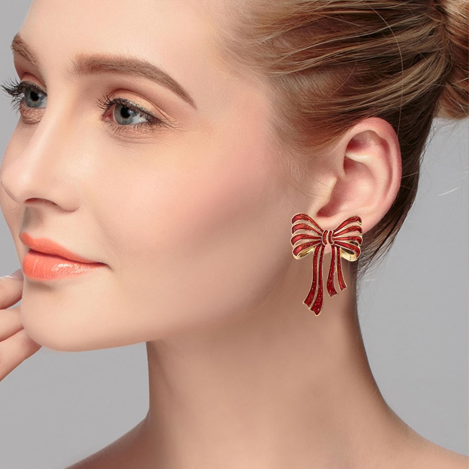 Christmas Bowknot Earrings for Women Glitter Holiday Bow Dangle Earrings Cute Xmas Party Jewelry Accessories - QIAO Crystal我的商店QIAO Crystal