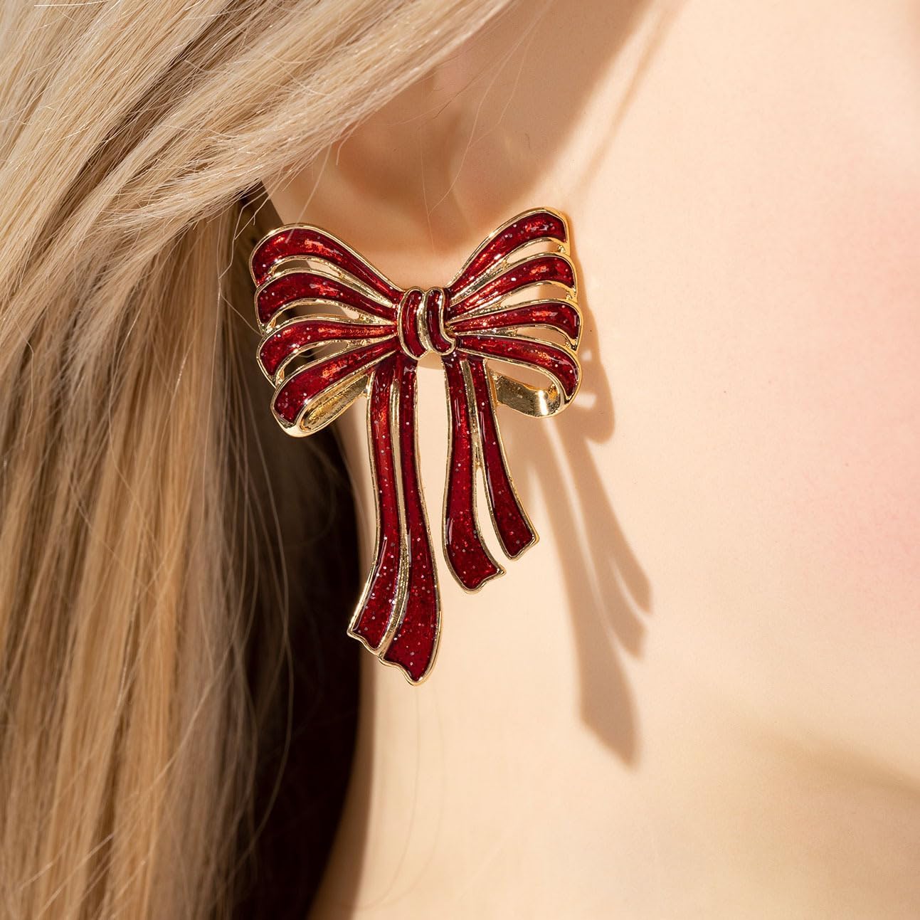 Christmas Bowknot Earrings for Women Glitter Holiday Bow Dangle Earrings Cute Xmas Party Jewelry Accessories - QIAO Crystal我的商店QIAO Crystal