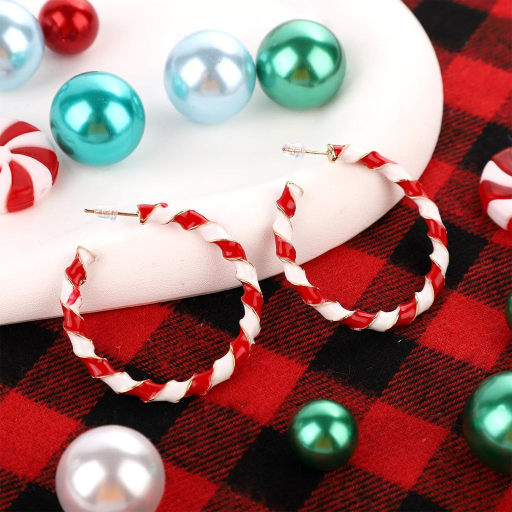 Christmas Candy Cane Earrings, Candy Cane Earrings Red and White Christmas Jewelry Drop Earrings Holiday Statement Earrings Enamel Earrings Lightweight for Women - 我的商店我的商店我的商店