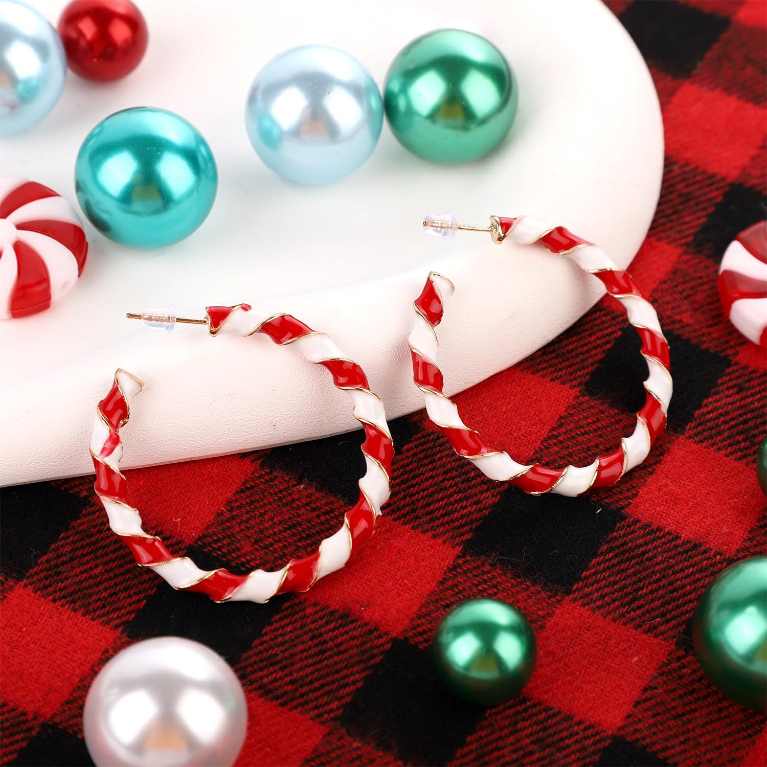 Christmas Candy Cane Earrings, Candy Cane Earrings Red and White Christmas Jewelry Drop Earrings Holiday Statement Earrings Enamel Earrings Lightweight for Women - 我的商店我的商店我的商店