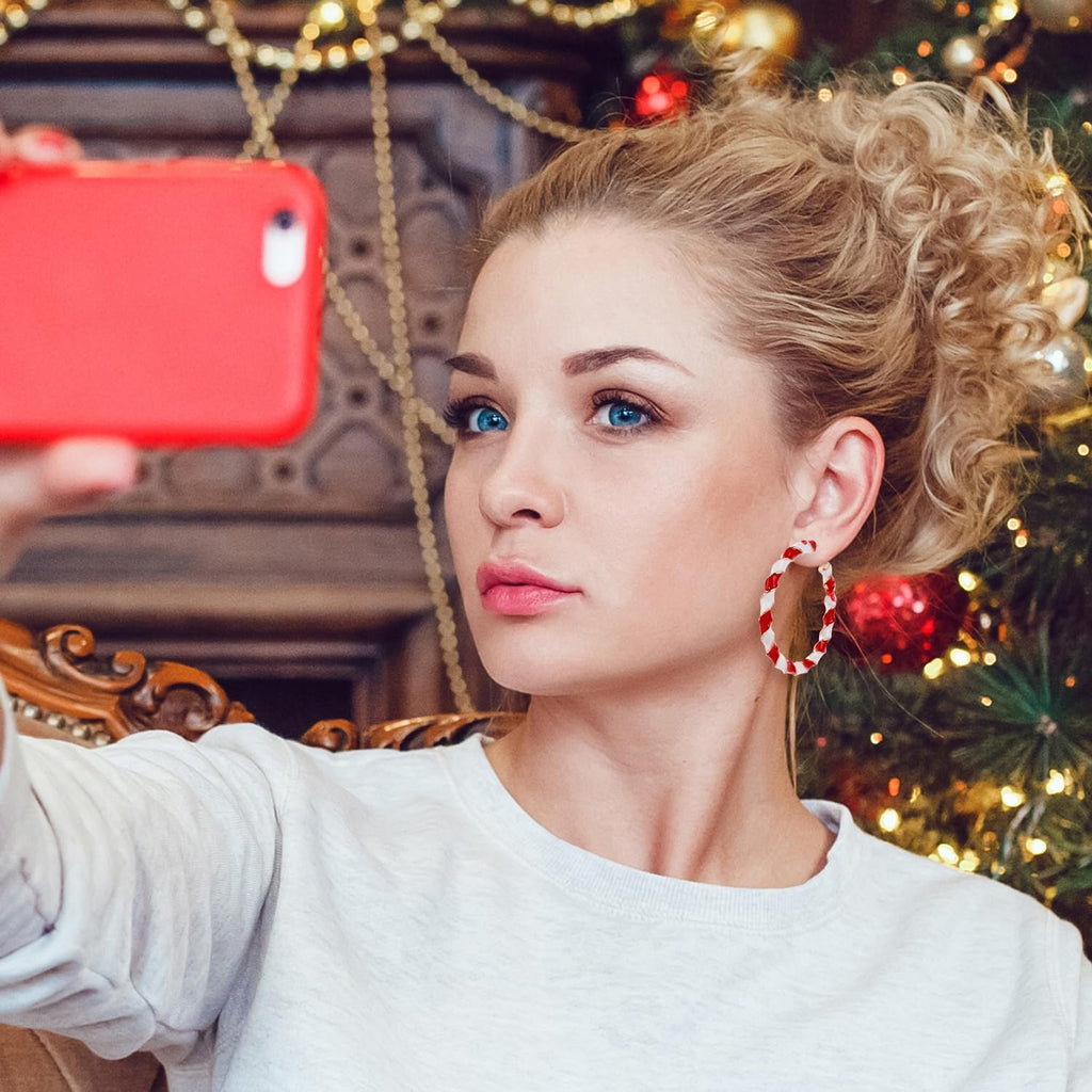 Christmas Candy Cane Earrings, Candy Cane Earrings Red and White Christmas Jewelry Drop Earrings Holiday Statement Earrings Enamel Earrings Lightweight for Women - 我的商店我的商店我的商店