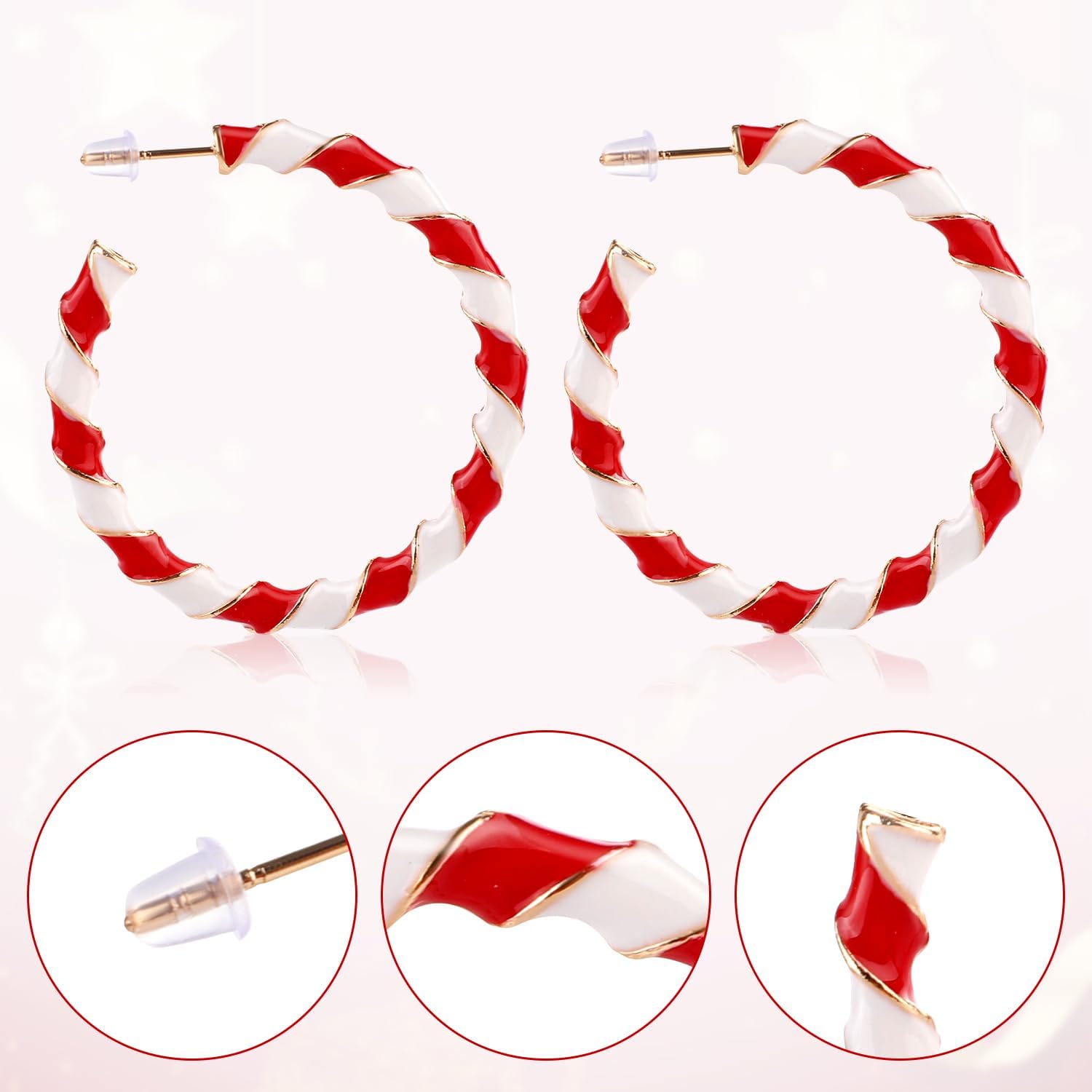 Christmas Candy Cane Earrings, Candy Cane Earrings Red and White Christmas Jewelry Drop Earrings Holiday Statement Earrings Enamel Earrings Lightweight for Women - 我的商店我的商店我的商店