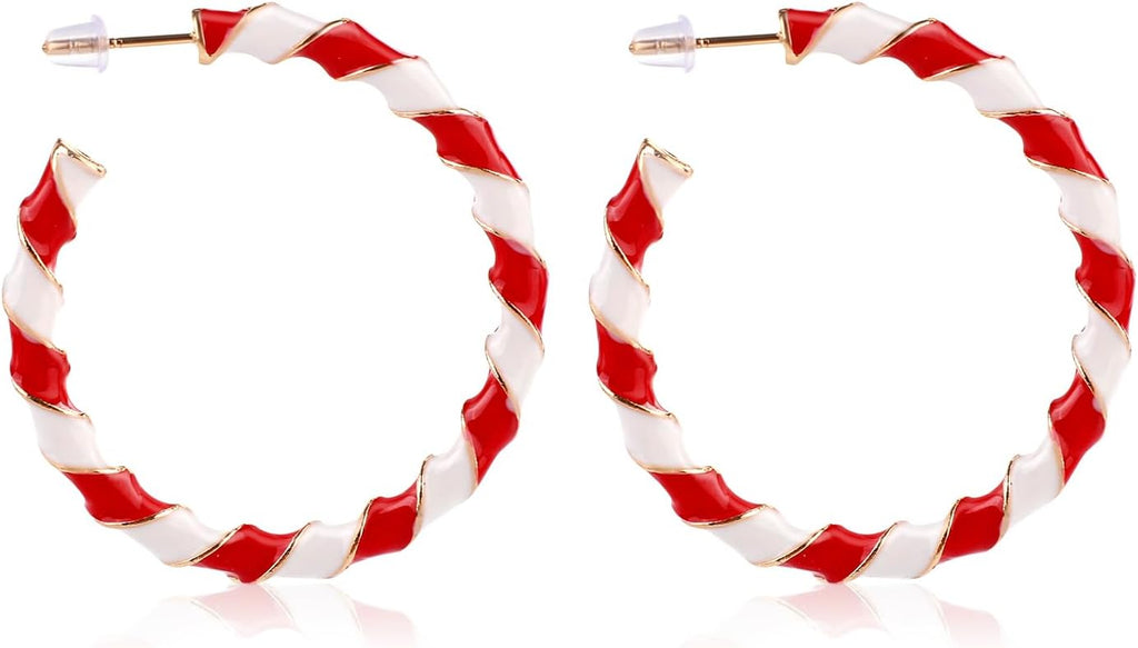Christmas Candy Cane Earrings, Candy Cane Earrings Red and White Christmas Jewelry Drop Earrings Holiday Statement Earrings Enamel Earrings Lightweight for Women - 我的商店我的商店我的商店