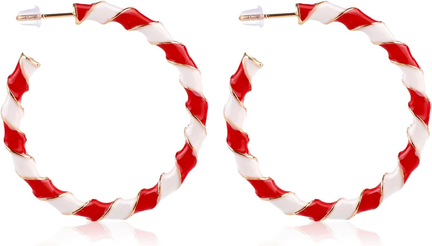 Christmas Candy Cane Earrings, Candy Cane Earrings Red and White Christmas Jewelry Drop Earrings Holiday Statement Earrings Enamel Earrings Lightweight for Women - 我的商店我的商店我的商店