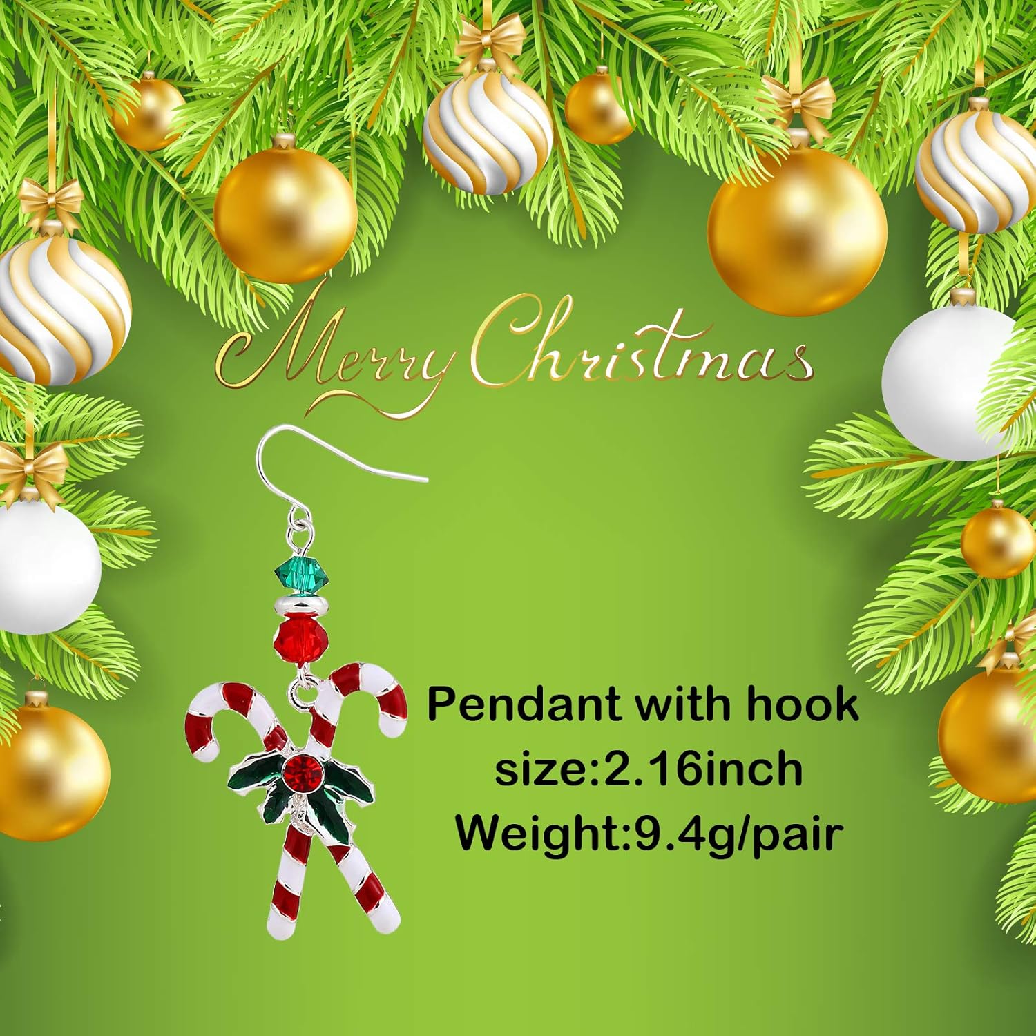 Christmas Candy Crutches Earrings for Women, Celebration Decoration Dangle Earrings, Red and White Oil Drop Crutches with a Delicate Ilex Earrings, Christmas Gift for Women - 我的商店我的商店我的商店
