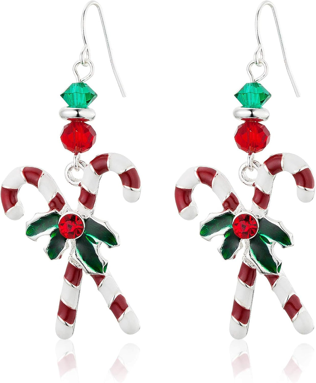 Christmas Candy Crutches Earrings for Women, Celebration Decoration Dangle Earrings, Red and White Oil Drop Crutches with a Delicate Ilex Earrings, Christmas Gift for Women - 我的商店我的商店我的商店