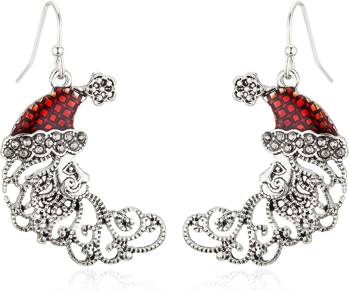 Christmas Crescent Half Moon Santa Piercing Dangle Earrings Silver Plated Alloy Holiday Jewelry For Women - 我的商店我的商店我的商店