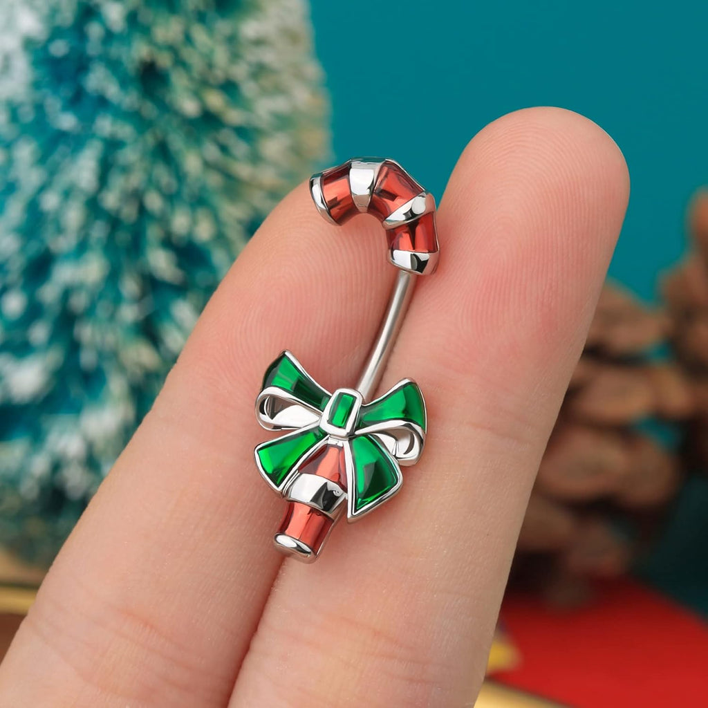 Christmas Crutch Belly Rings 14G Surgical Steel Navel Piercing Jewelry Navel Belly Button Ring Bend Rings - 我的商店我的商店我的商店