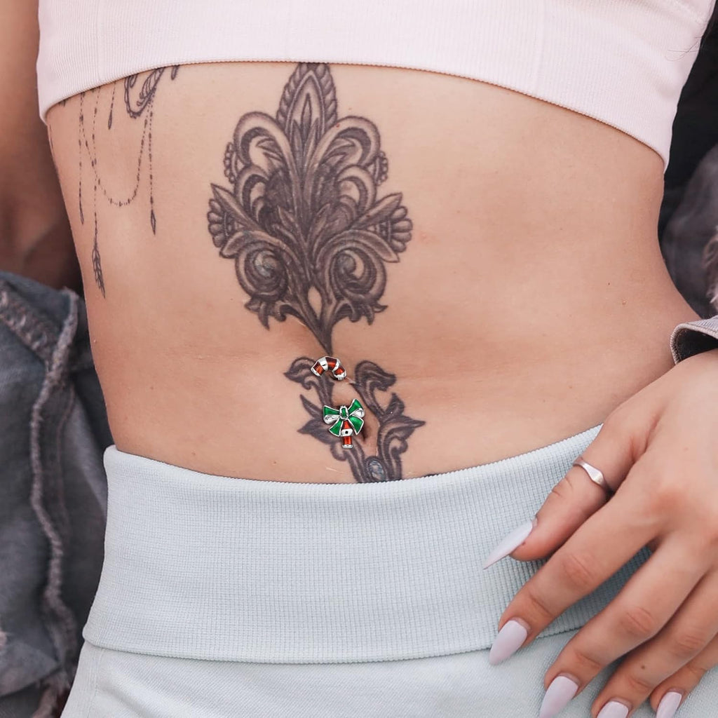 Christmas Crutch Belly Rings 14G Surgical Steel Navel Piercing Jewelry Navel Belly Button Ring Bend Rings - 我的商店我的商店我的商店