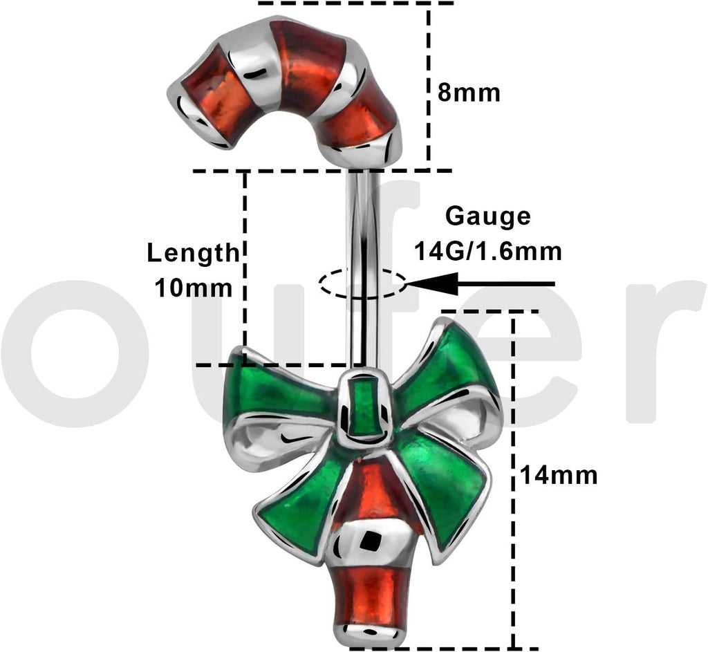 Christmas Crutch Belly Rings 14G Surgical Steel Navel Piercing Jewelry Navel Belly Button Ring Bend Rings - 我的商店我的商店我的商店