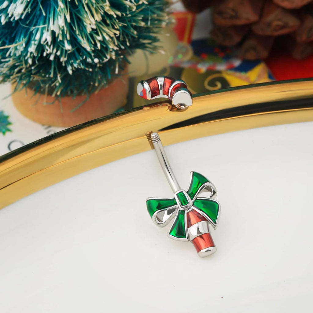 Christmas Crutch Belly Rings 14G Surgical Steel Navel Piercing Jewelry Navel Belly Button Ring Bend Rings - 我的商店我的商店我的商店