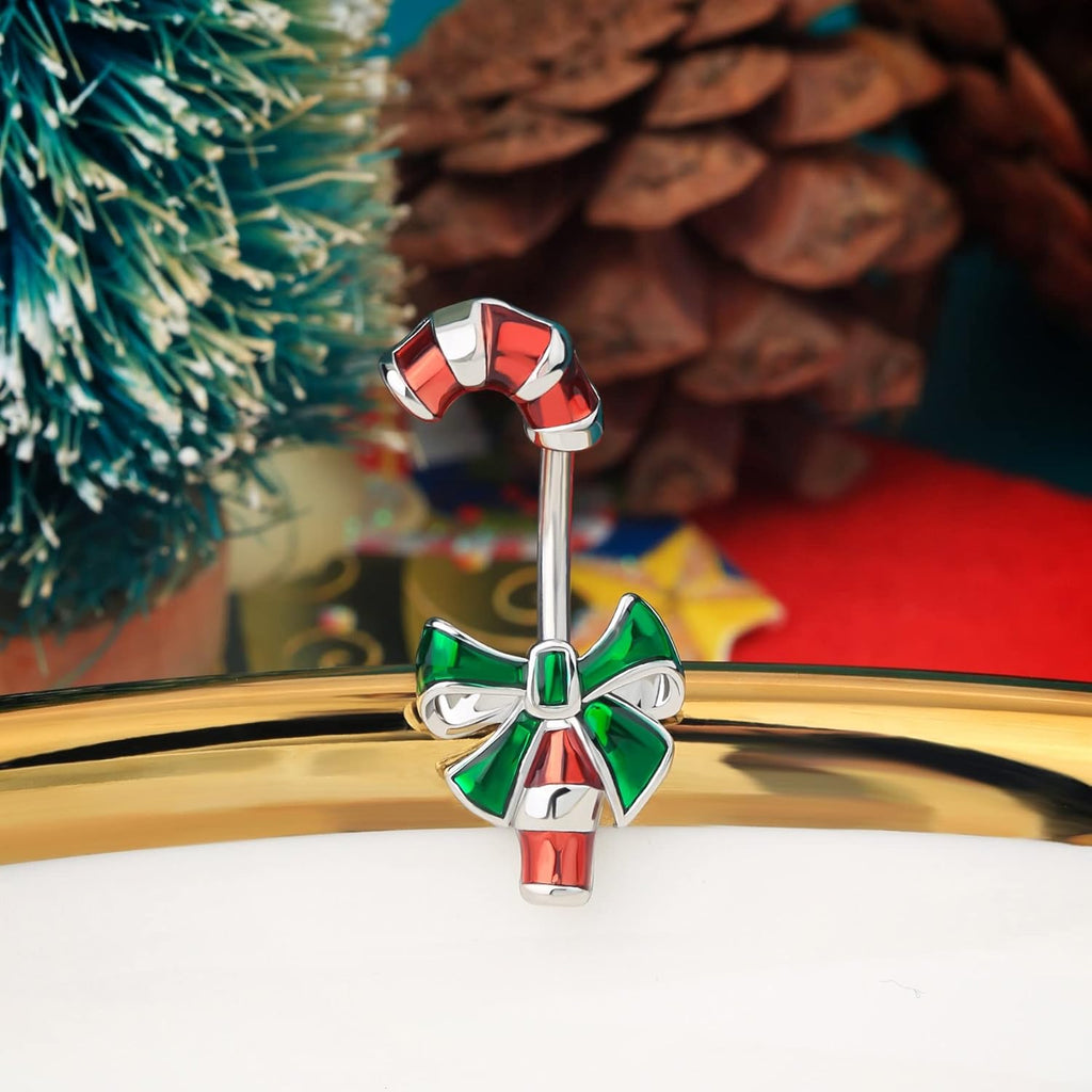 Christmas Crutch Belly Rings 14G Surgical Steel Navel Piercing Jewelry Navel Belly Button Ring Bend Rings - 我的商店我的商店我的商店
