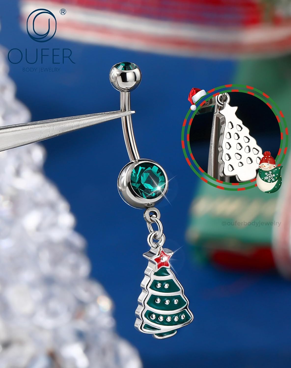 Christmas Dangle Belly Button Rings, 3Pcs Belly Rings for Women, 14g Xmas Tree Stockings Navel Piercing Jewelry, Christmas Hat Curved Navel Barbell - 我的商店我的商店我的商店