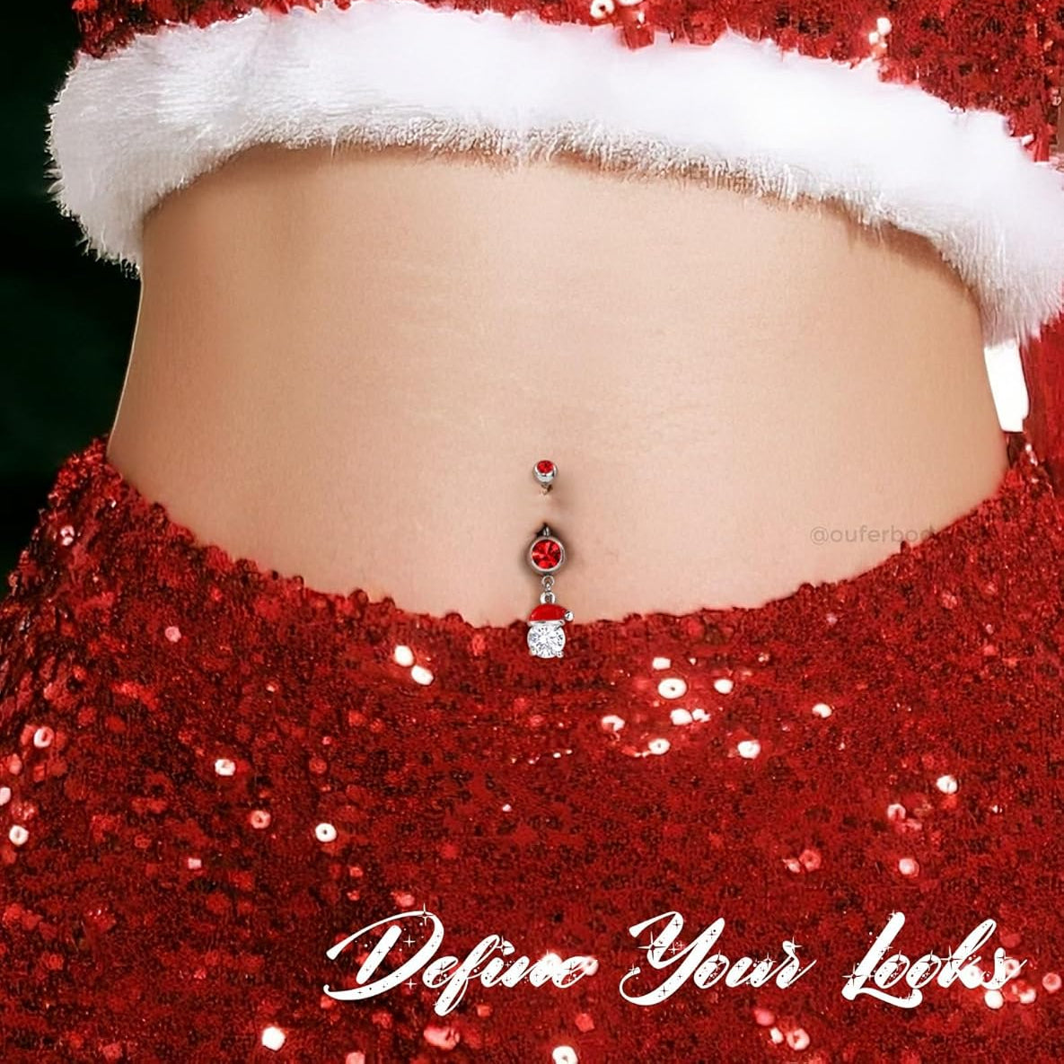 Christmas Dangle Belly Button Rings, 3Pcs Belly Rings for Women, 14g Xmas Tree Stockings Navel Piercing Jewelry, Christmas Hat Curved Navel Barbell - 我的商店我的商店我的商店