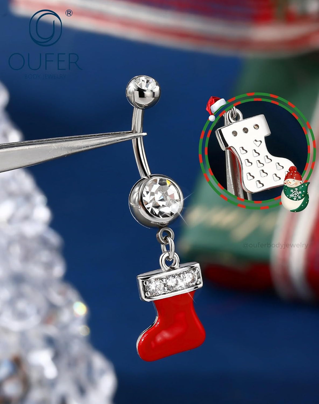 Christmas Dangle Belly Button Rings, 3Pcs Belly Rings for Women, 14g Xmas Tree Stockings Navel Piercing Jewelry, Christmas Hat Curved Navel Barbell - 我的商店我的商店我的商店