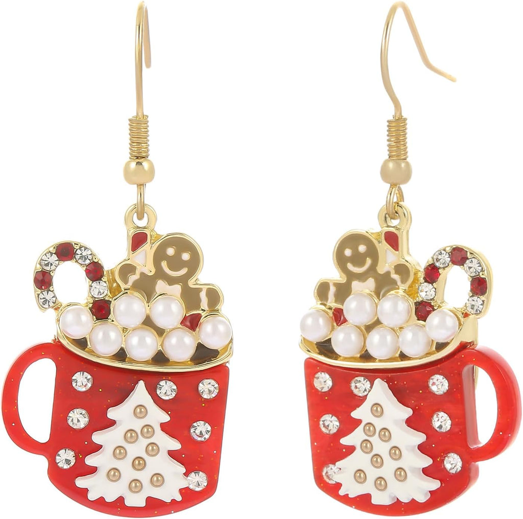 Christmas Dangle Earrings for Women|Xmas Tree Cup Bear Gingerbread Man Santa Claus Wreath Earrings for Women | Festive Gifts Holiday Accessory - 我的商店我的商店我的商店