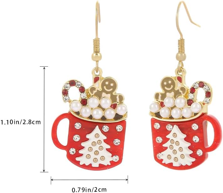 Christmas Dangle Earrings for Women|Xmas Tree Cup Bear Gingerbread Man Santa Claus Wreath Earrings for Women | Festive Gifts Holiday Accessory - 我的商店我的商店我的商店