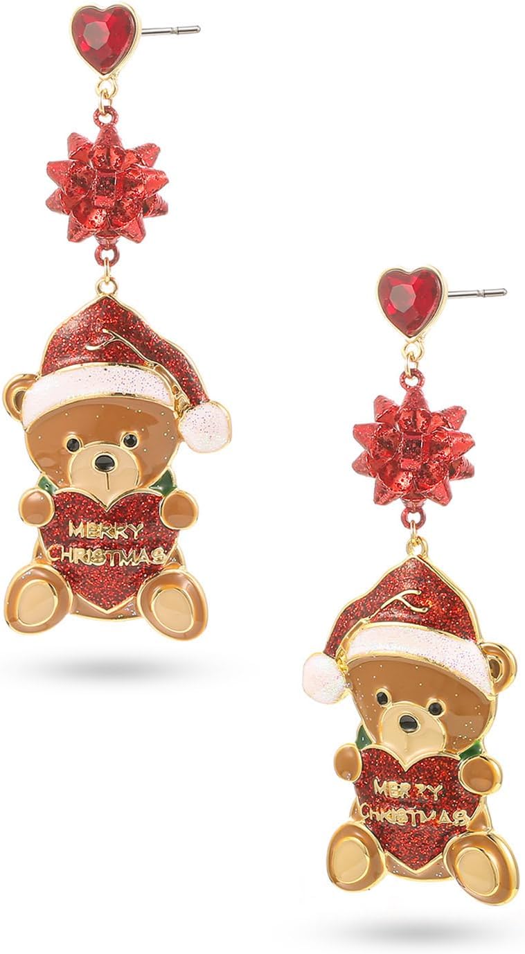 Christmas Dangle Earrings for Women|Xmas Tree Cup Bear Gingerbread Man Santa Claus Wreath Earrings for Women | Festive Gifts Holiday Accessory - 我的商店我的商店我的商店