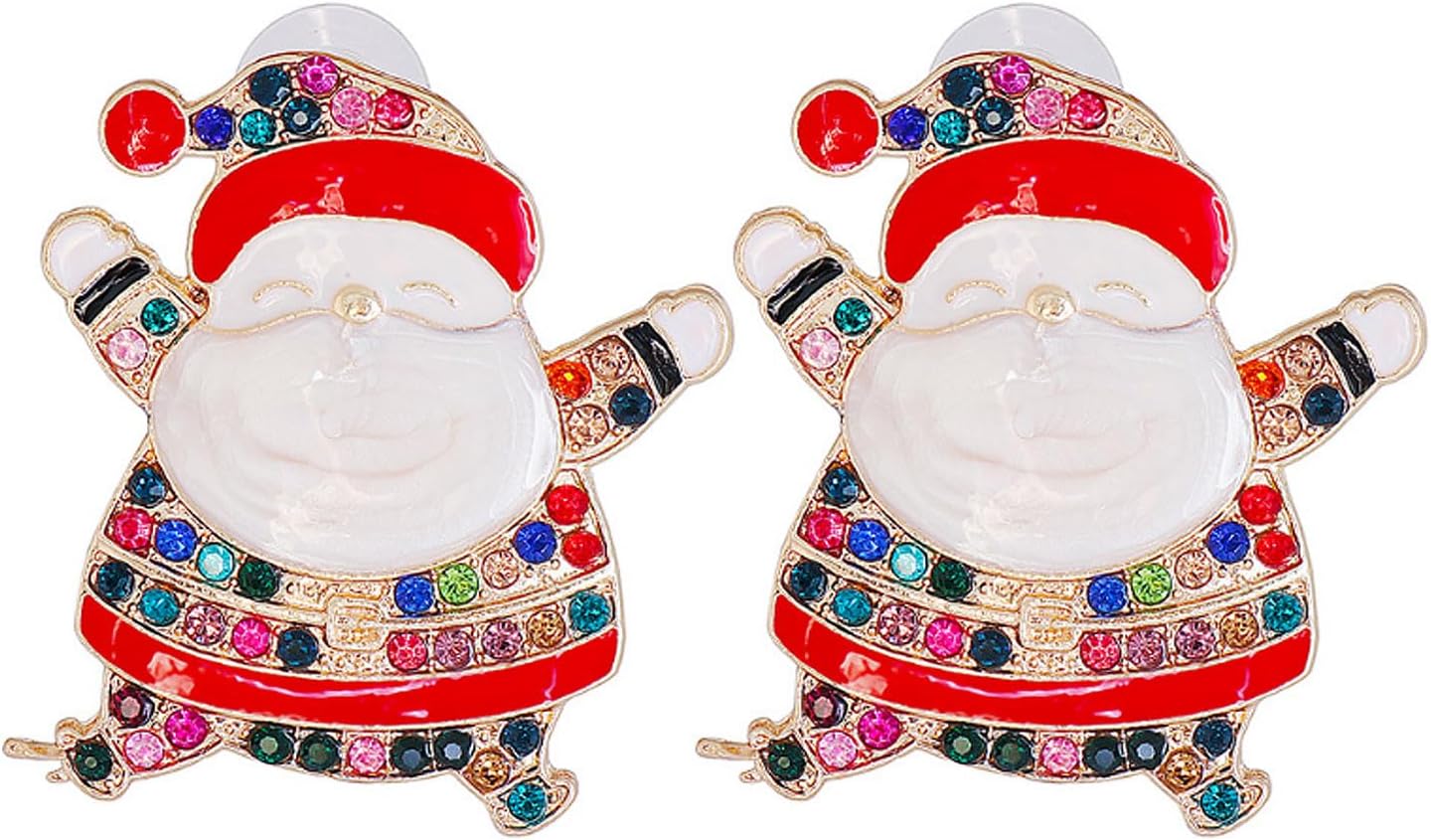Christmas Dangle Stud Earrings Holiday Party Drop Earrings Enamel Crystal Santa Claus Bell Hat Earring Cute Christmas Costume Jewelry Women - 我的商店我的商店我的商店