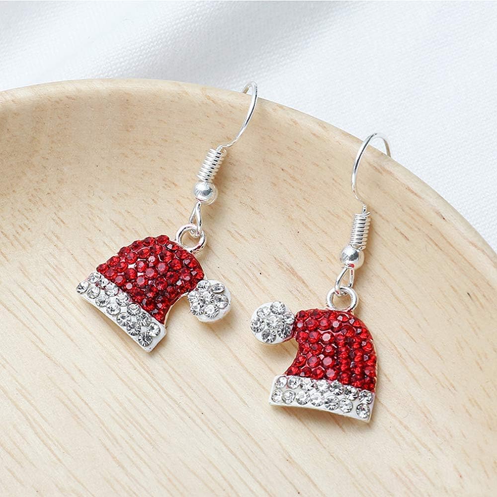 Christmas Dangle Stud Earrings Holiday Party Drop Earrings Enamel Crystal Santa Claus Bell Hat Earring Cute Christmas Costume Jewelry Women - 我的商店我的商店我的商店