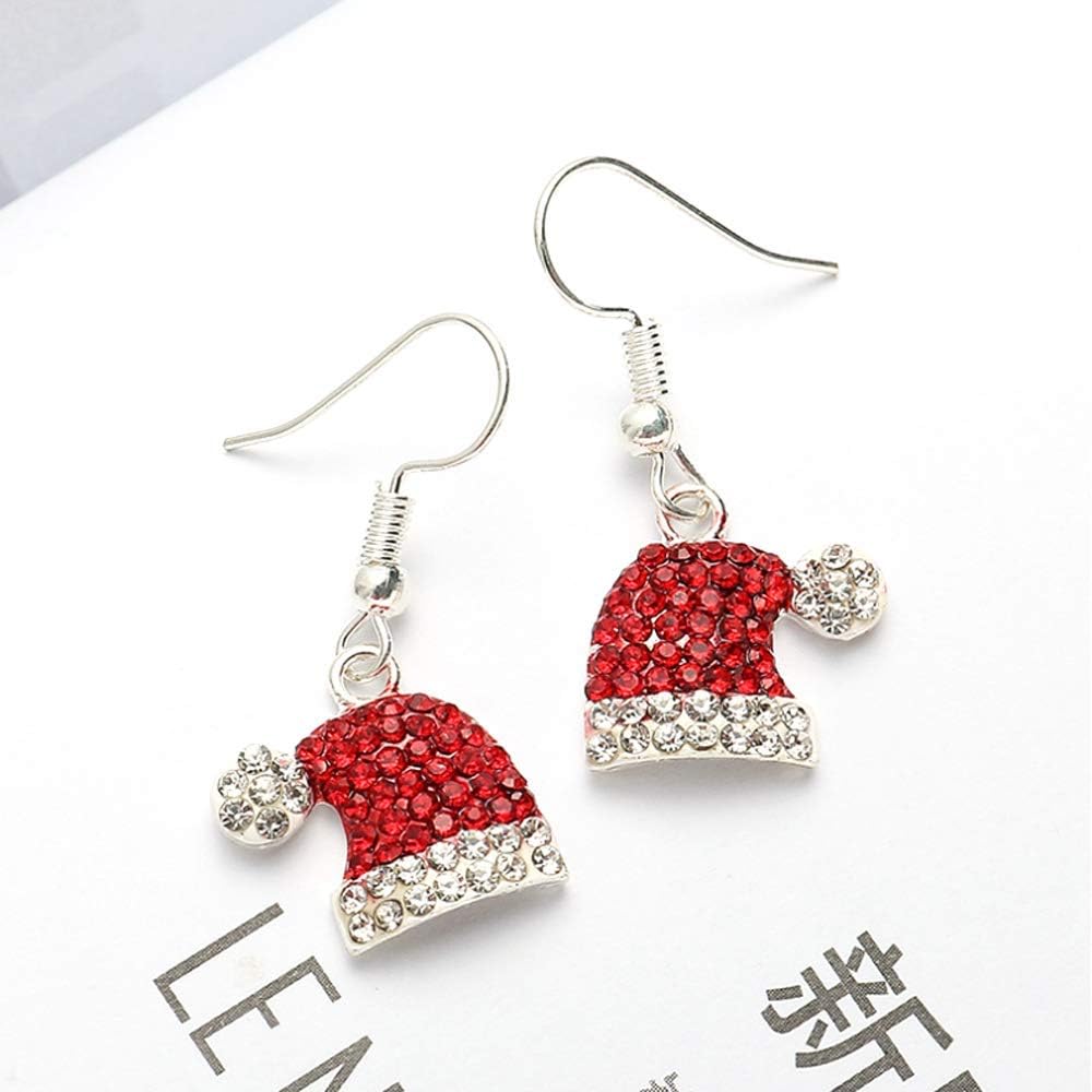 Christmas Dangle Stud Earrings Holiday Party Drop Earrings Enamel Crystal Santa Claus Bell Hat Earring Cute Christmas Costume Jewelry Women - 我的商店我的商店我的商店