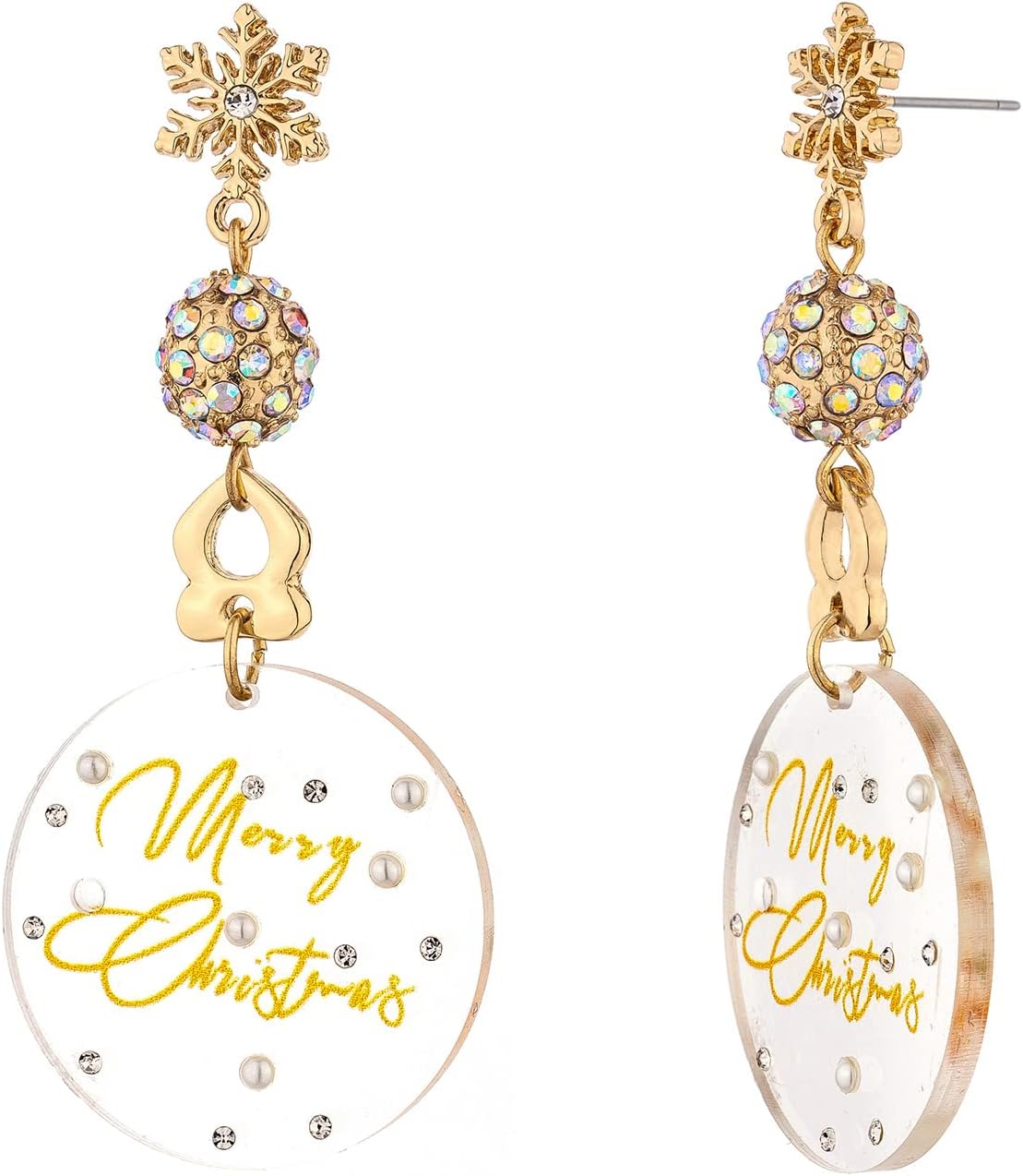 Christmas Dangle Teardrop Earrings for Women | Gold Snowflake and Star Rhinestone Earring | Ornament Drop Hypoallergenic Lightweight Jewelry | Xmas Holiday Earrings Gifts for Women - 我的商店我的商店我的商店