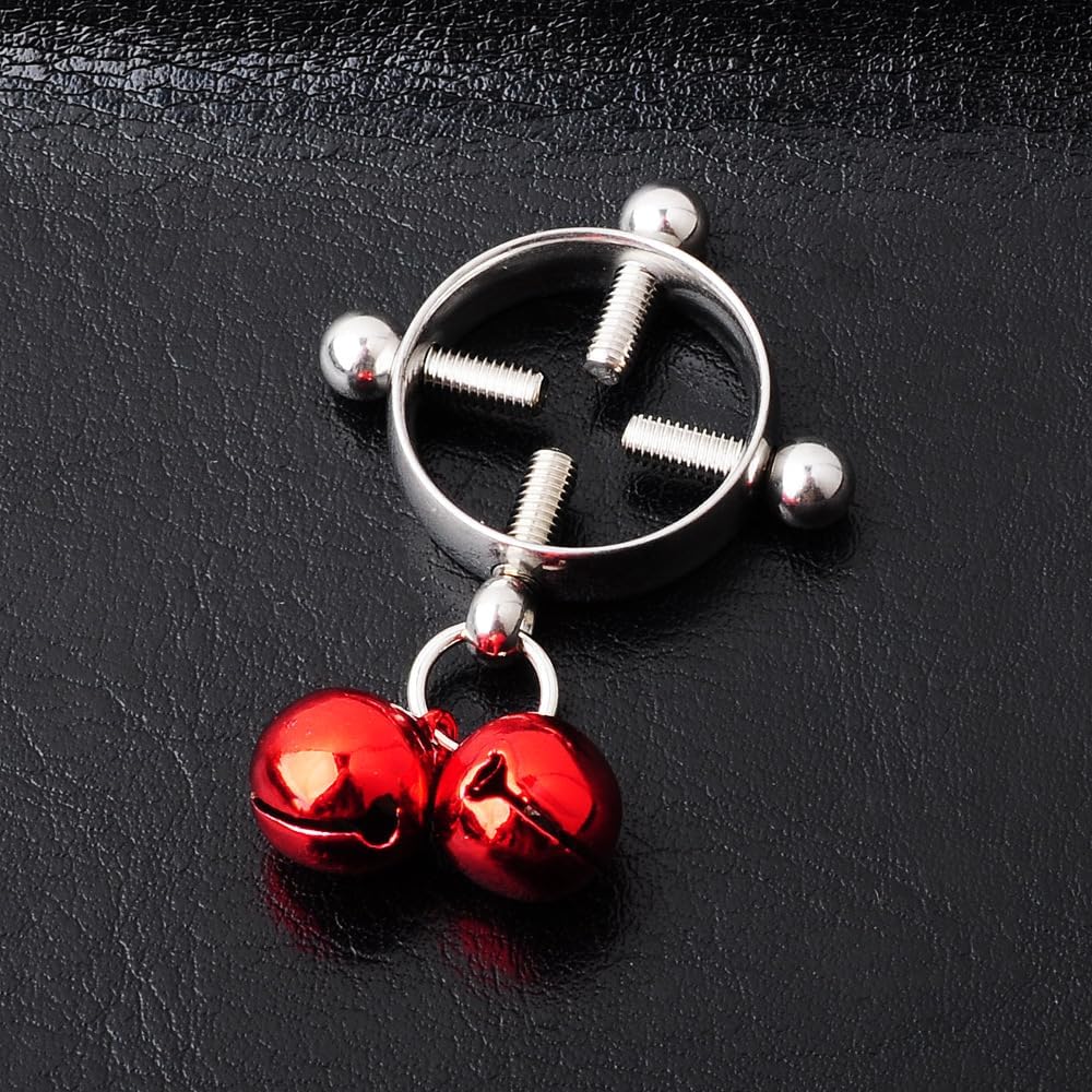 Christmas Double Colors Jingle Bell Fake Nipple Rings for Women Stainless Steel Round Non Piercing Dangle Nipplerings Nipple Shield Xmas Fake Nipple Piercing Jewelry - QIAO CrystalQIAO CrystalQIAO Crystal