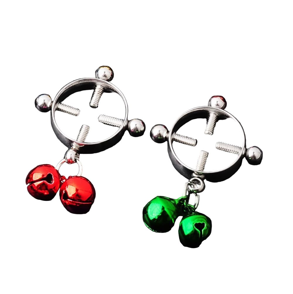 Christmas Double Colors Jingle Bell Fake Nipple Rings for Women Stainless Steel Round Non Piercing Dangle Nipplerings Nipple Shield Xmas Fake Nipple Piercing Jewelry - QIAO CrystalQIAO CrystalQIAO Crystal